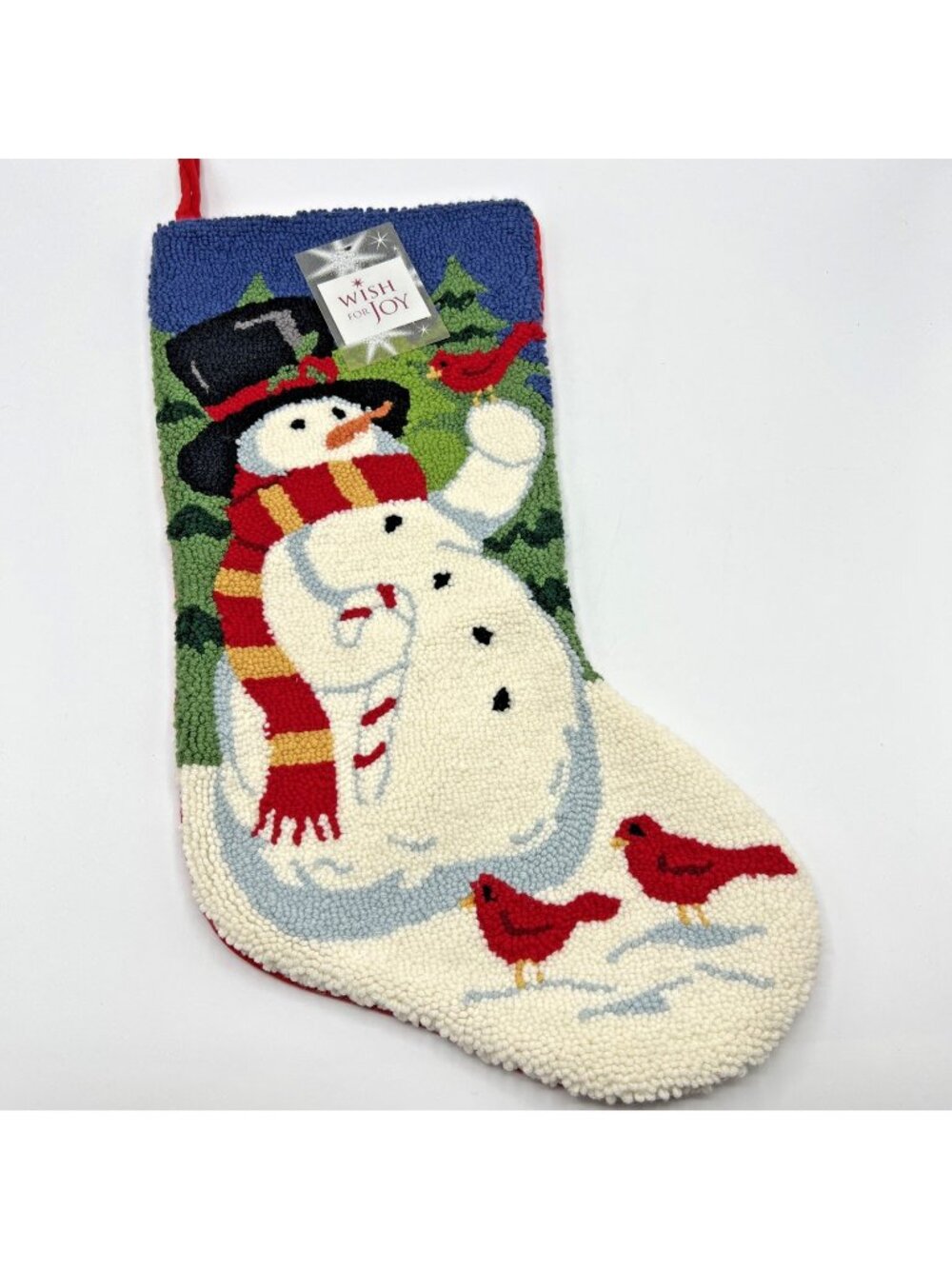 Sears Needlepoint Christmas Stocking Snowman Red Velvet NWT